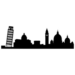 Italian city skyline silhouette with leaning tower and domed basilicas, vector illustration
