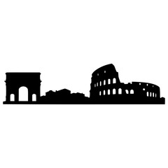 Rome skyline silhouette with colosseum and ancient roman arch, vector illustration