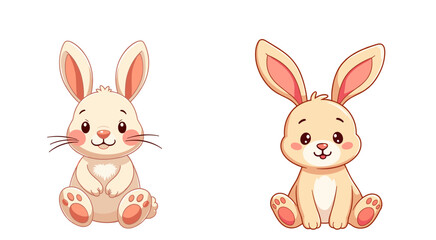 Fototapeta premium Cute stuffed bunny characters in pastel colors on isolated background 
