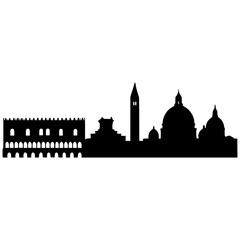 Obraz premium Venice skyline silhouette with doge�s palace, bell tower, and domed church, vector illustration