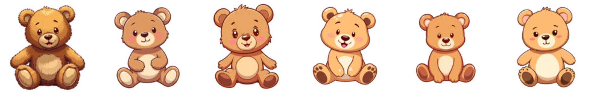 Naklejki Set of Cartoon teddy bears in pastel colors on isolated background  