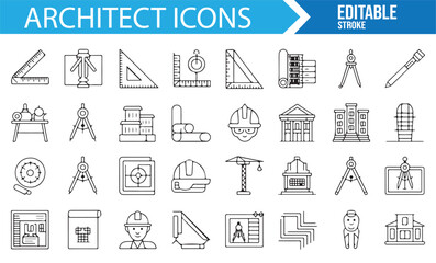 Vector illustrations of architect and engineering tools.