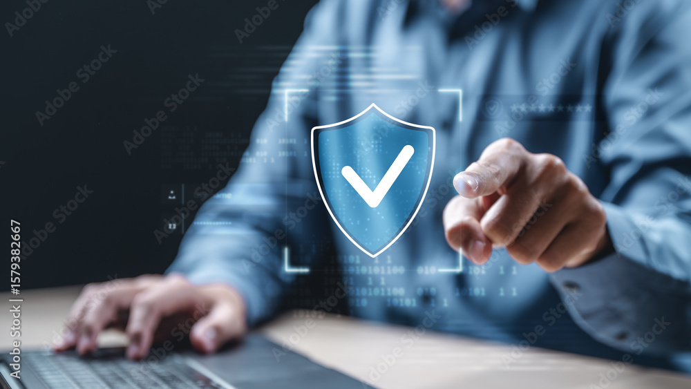 Poster cybersecurity crime firewall. cyber security threat privacy protection. password key identity intern