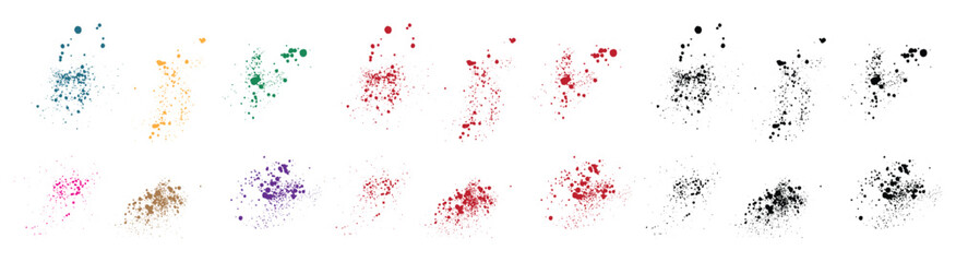 Vector bleeding smears hand drawn black, green, red, purple, blue, pink color texture brush stroke ink splatter blood collection background