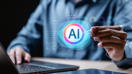 Artificial intelligence analytics technology. AI automation machine learning. Information data...
