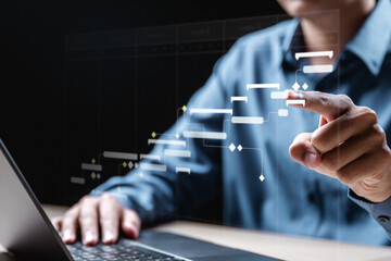 Planning workflow process concept. Flowchart solution implementation. Strategy diagram plan...