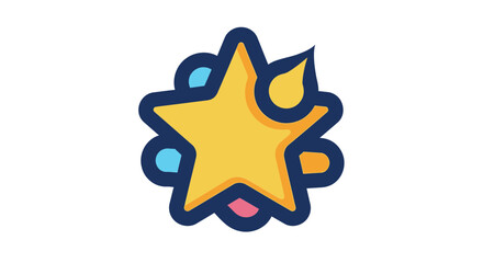 Stylized yellow star with blue and pink accents, outlined in dark blue, isolated on white.
