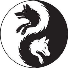 Yin yang wolf logo design black and white vector illustration balance harmony duality spiritual symbol art