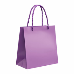 Purple paper shopping bag with twisted handles, isolated on white background