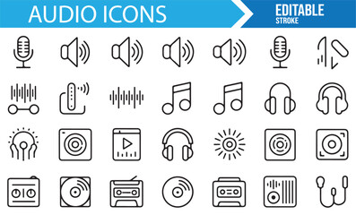 Collection of music, sound, and audio device icons.