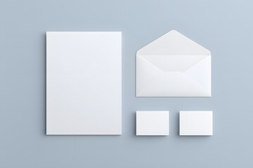 Professional open letter with envelope and business cards mockup on clean surface
