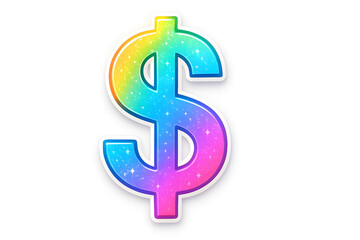 Obraz premium Bright Rainbow Dollar Currency Sign with Colorful Gradient and Sparkle Effect Isolated on White Background for Finance and Business Concepts