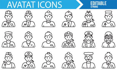 A collection of avatar icons representing different professions, including medical, military, and service roles. Ideal for educational, career, and professional content.