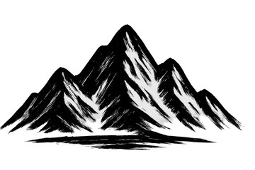 Black and white brushstrokes depicting mountains on transparent background, ideal for logos, branding, or artistic projects