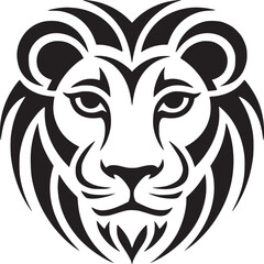 Obraz premium Lion head vector illustration for logo design and tattoo art in black and white simple tribal style