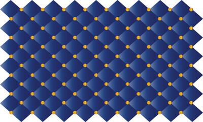 luxury blue and gold seamless diamond pattern background with golden buttons, royal upholstery style texture, elegant 3d quilted design for modern graphics