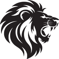 Fierce lion head vector illustration roaring black and white logo design template animal king predator art