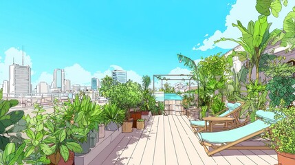 Rooftop Oasis Cityscape