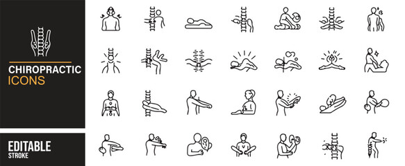 Collection of Spinal Care and Wellness Therapy Icons for Health Professionals