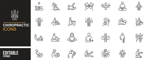 Collection of Editable Spinal Adjustment and Chiropractic Treatment Icons