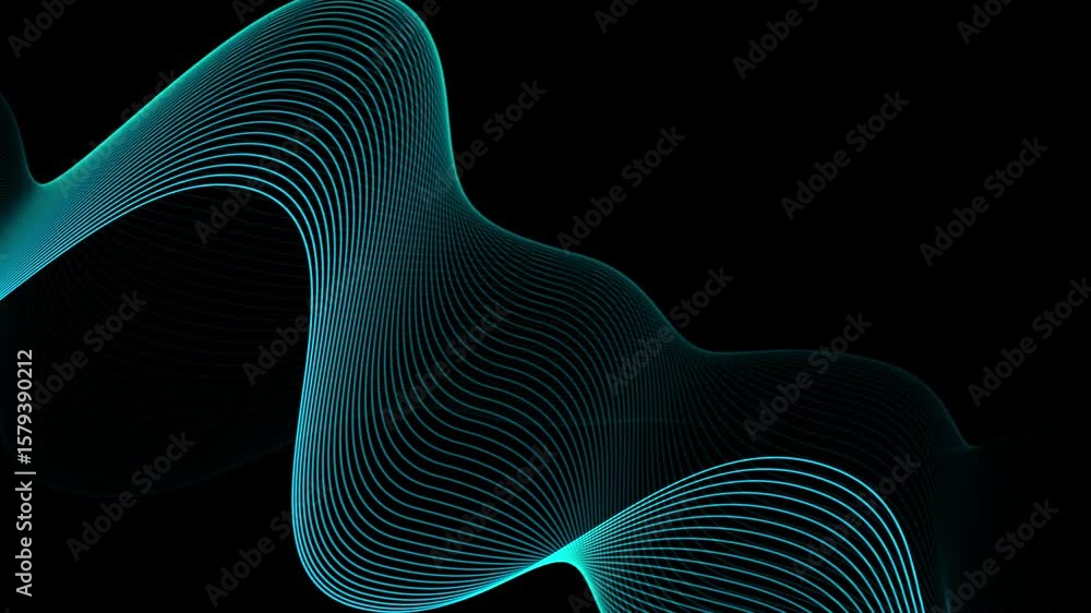 Poster abstract turquoise wave: dynamic flowing lines on black background
