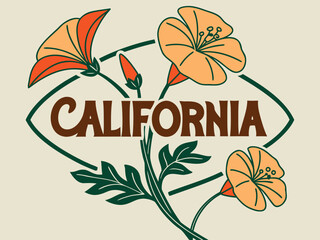 California State Symbol Graphic with Palm Trees and Bear