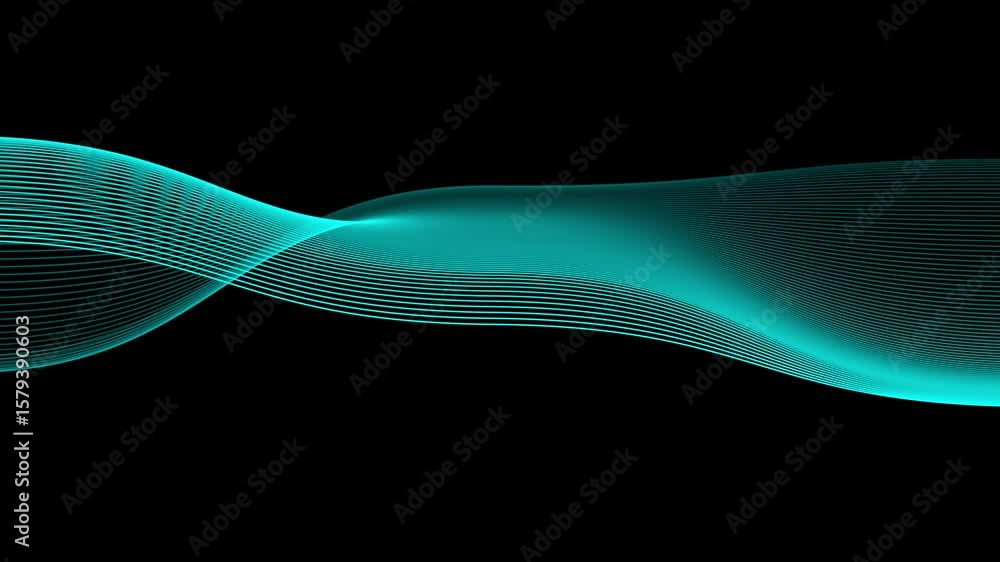 Poster abstract turquoise lines flowing dynamically on black background - modern design