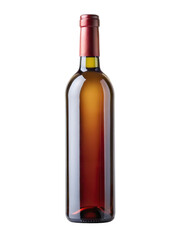 A full bottle of amber colored wine with a red foil capsule on its neck isolated on transparent...