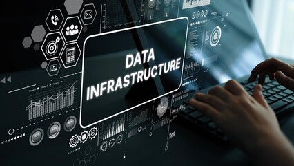 Digital Data Infrastructure Concept Represented With Virtual Graphics and User Interaction on...