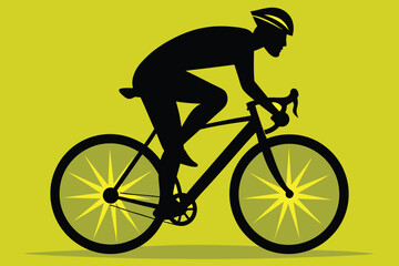 Fototapeta premium Retro vector illustration of a cyclist silhouette on a vintage bicycle, isolated on white for sport and transport