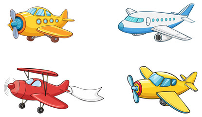 Cute cartoon airplane clipart set, isolated 