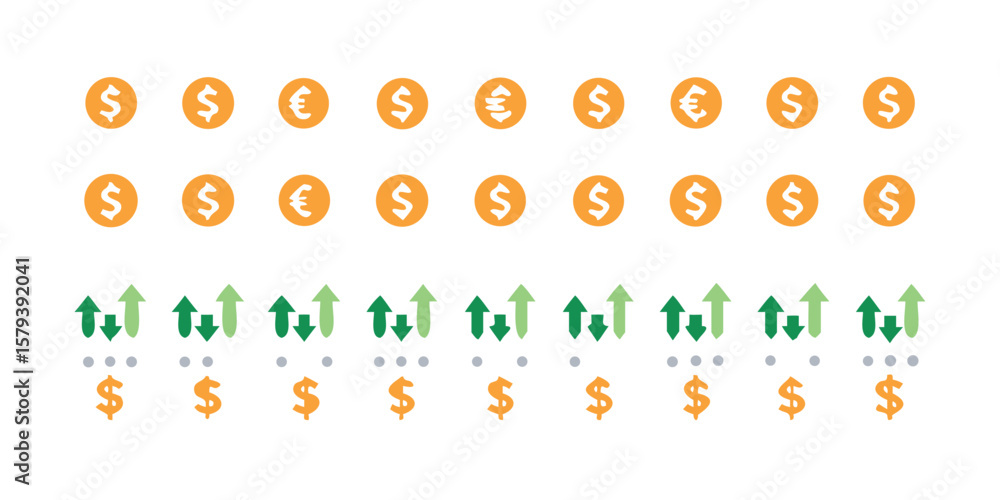 Poster comprehensive set of currency exchange and financial growth icons and design elements featuring char