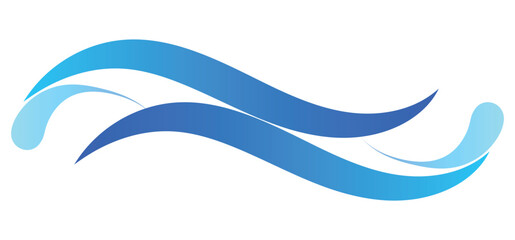 This image features flowing, stylized blue waves against a white background set.