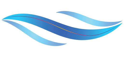 This image features flowing, stylized blue waves against a white background set.
