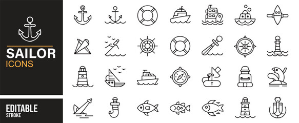 Nautical and Sailor Icons Set for Marine Navigation and Travel Platforms © SAHARA