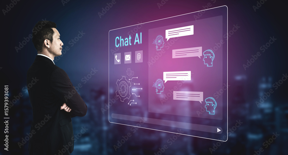 Poster ai chatbot interface facilitates communication, chatbot, and ai interaction for automated user suppo