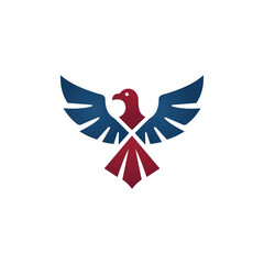 Geometric Eagle Logo &ndash; Red and Blue Bold Symbolic Bird Design
