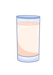 Cartoon style glass of milkshake on white background