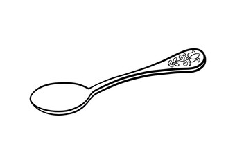 Elegant line art spoon with floral design on handle
