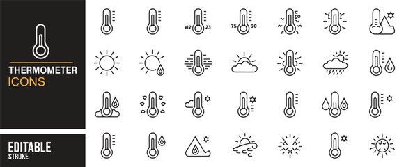 Collection of Thermometer and Weather Condition Icons for Environmental Projects

