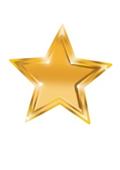 Shiny golden star with glossy highlights on a clean white background