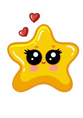 Cute smiling star cartoon with hearts illustration on white background