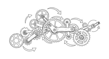 Intricate interlocking mechanical gears working together in complex machinery