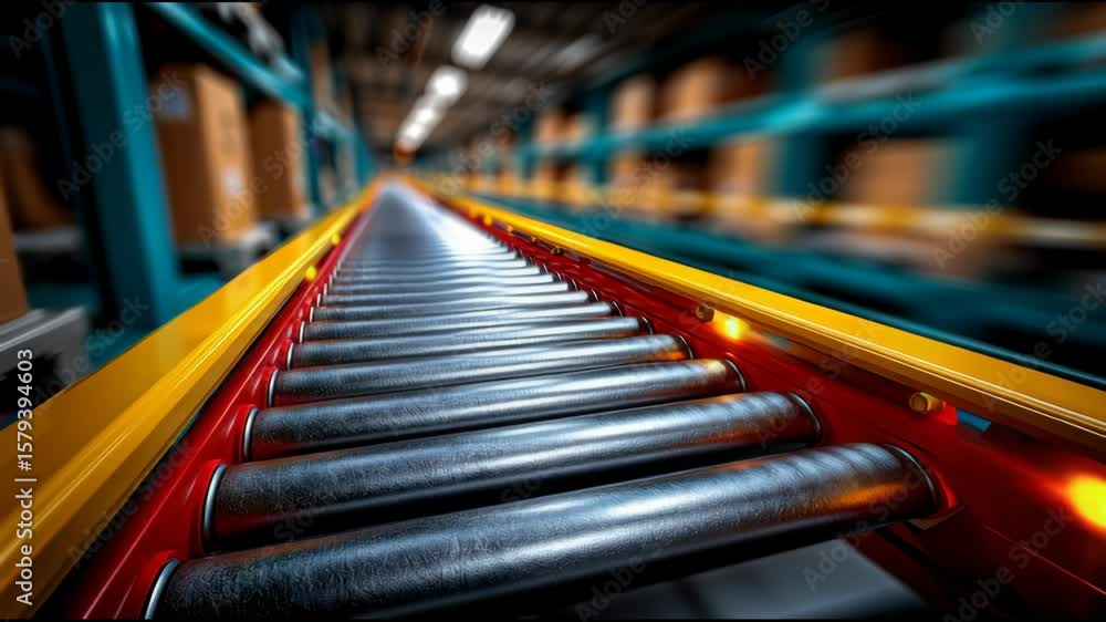 Poster efficient conveyor system in warehouse enhancing material handling, logistics, and delivery automati