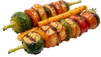 Grilled vegetable skewers offer a colorful and healthy culinary delight with a smoky char isolated on transparent background