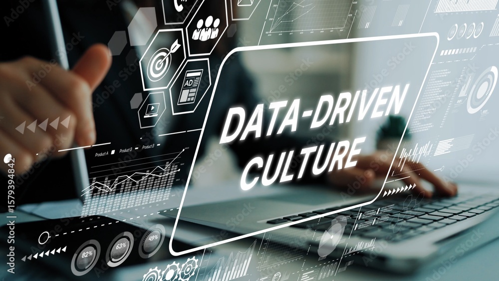 Poster innovative business concept with data-driven culture and analytical insights on modern digital techn