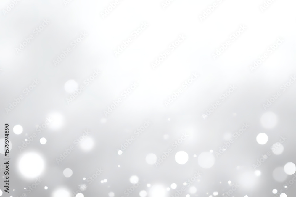 Poster abstract white and gray bokeh background with blurred glowing circles and soft light effects for des