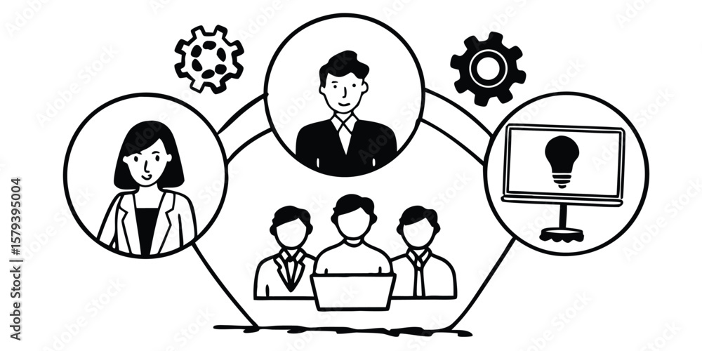 Poster mega set of business and teamwork line icons on transparent background