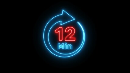 Neon timer clock  illustration. Neon countdown minute symbol.