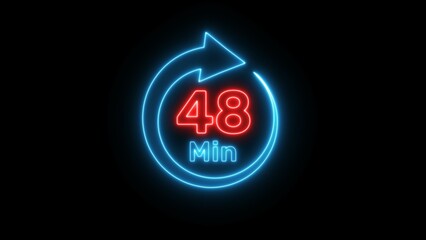 Neon timer clock  illustration. Neon countdown minute symbol.